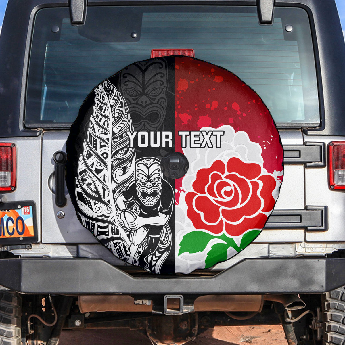Custom New Zealand And England Rugby Spare Tire Cover 2023 World Cup All Black Combine Red Roses - Wonder Print Shop