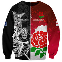 Custom New Zealand And England Rugby Sweatshirt 2023 World Cup All Black Combine Red Roses - Wonder Print Shop