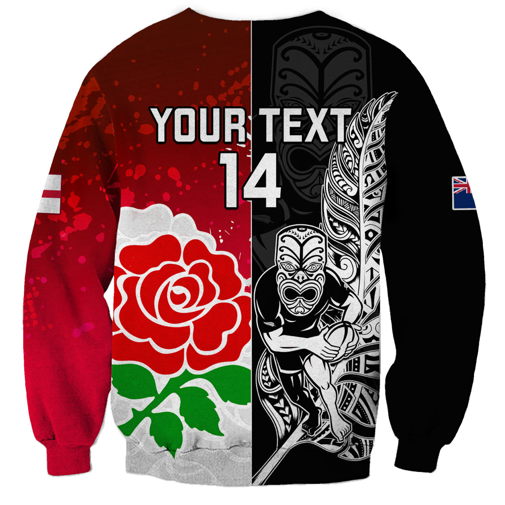 Custom New Zealand And England Rugby Sweatshirt 2023 World Cup All Black Combine Red Roses - Wonder Print Shop