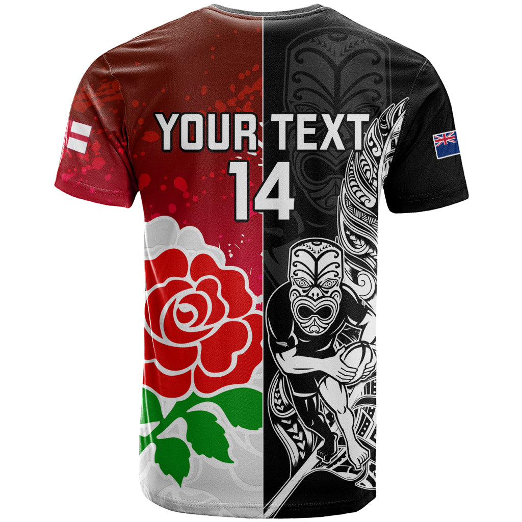 Custom New Zealand And England Rugby T Shirt 2023 World Cup All Black Combine Red Roses - Wonder Print Shop