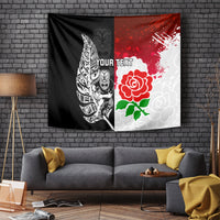 Custom New Zealand And England Rugby Tapestry 2023 World Cup All Black Combine Red Roses - Wonder Print Shop