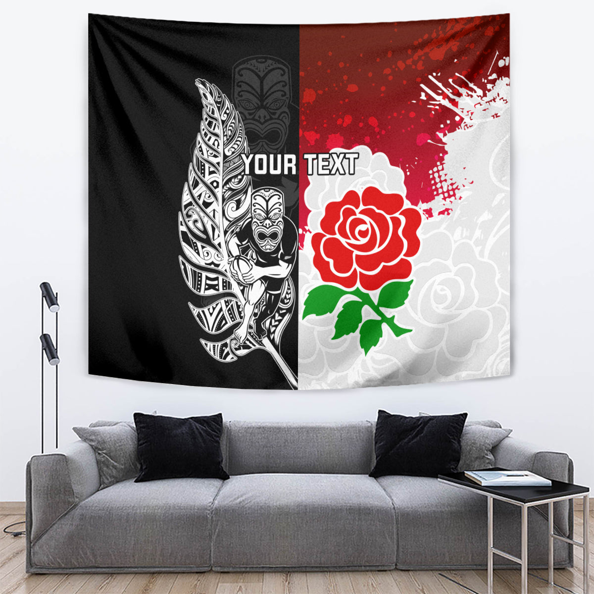 Custom New Zealand And England Rugby Tapestry 2023 World Cup All Black Combine Red Roses - Wonder Print Shop