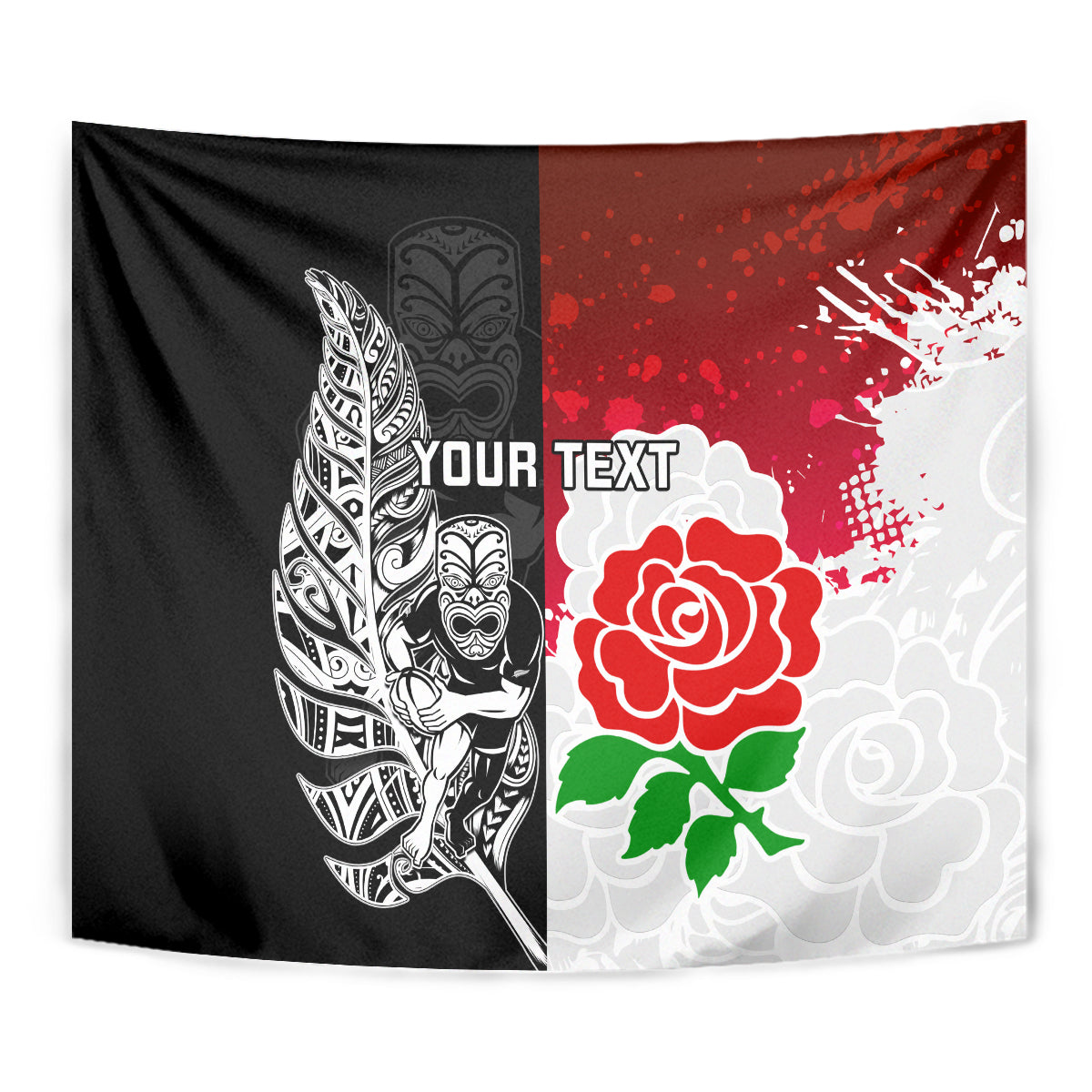Custom New Zealand And England Rugby Tapestry 2023 World Cup All Black Combine Red Roses - Wonder Print Shop