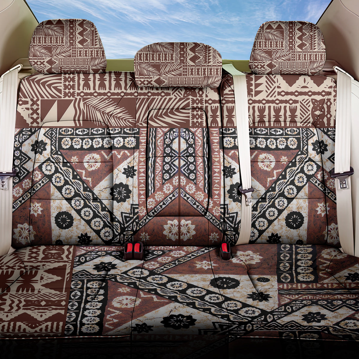 Bula Fiji Back Car Seat Cover Unique Masi Tapa Pattern - Wonder Print Shop
