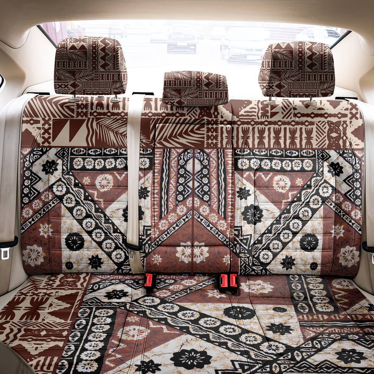 Bula Fiji Back Car Seat Cover Unique Masi Tapa Pattern - Wonder Print Shop