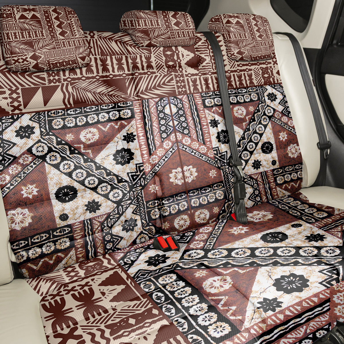Bula Fiji Back Car Seat Cover Unique Masi Tapa Pattern - Wonder Print Shop