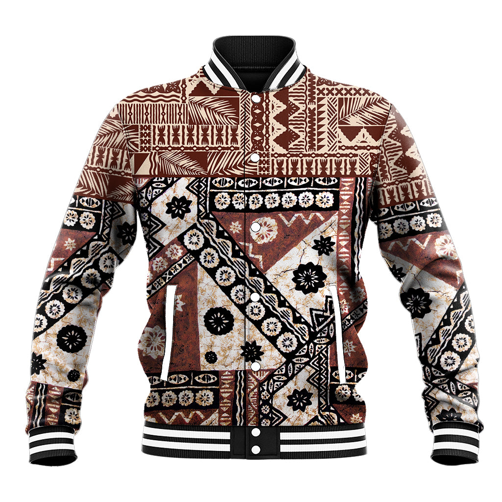 Bula Fiji Baseball Jacket Unique Masi Tapa Pattern - Wonder Print Shop
