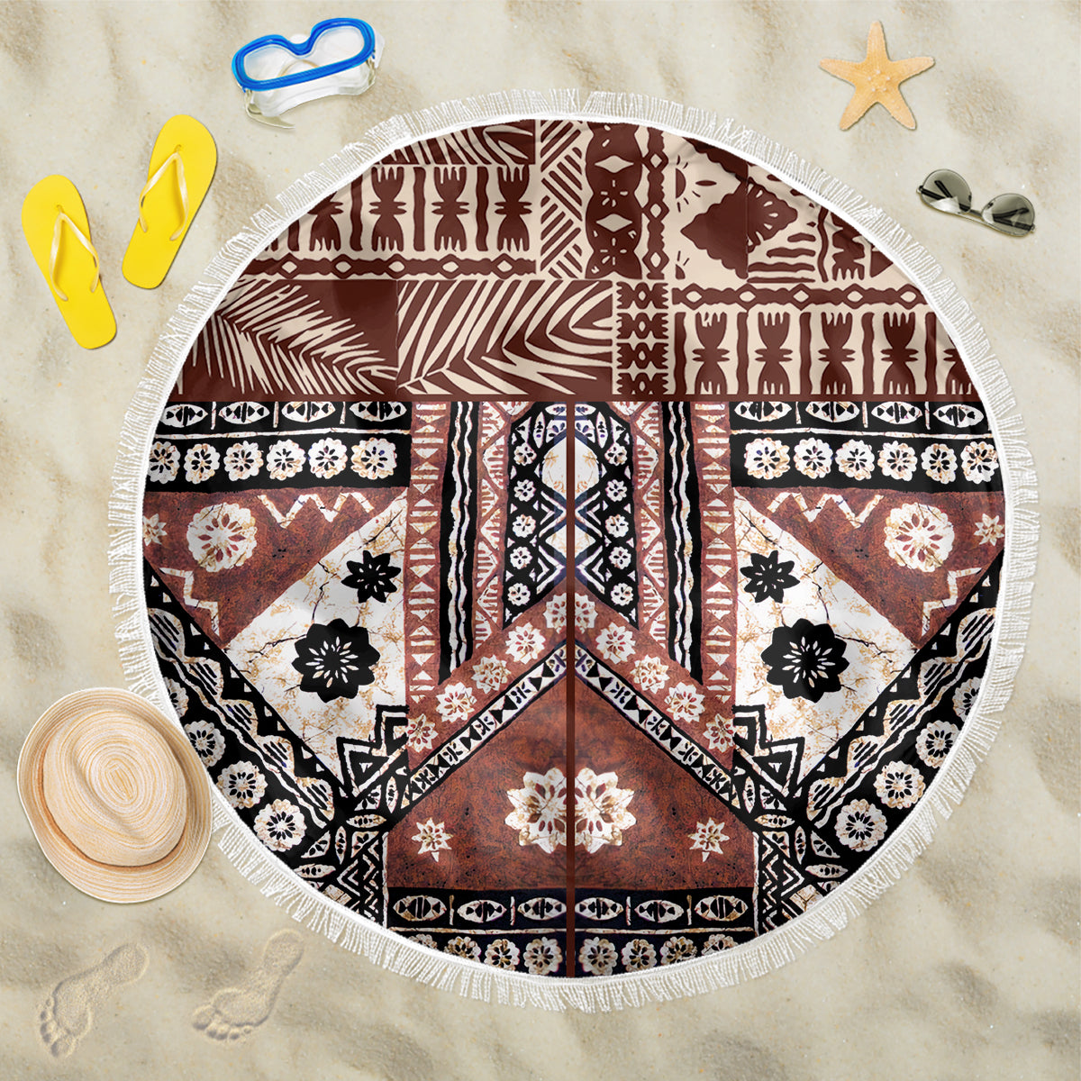 Bula Fiji Beach Blanket Unique Masi Tapa Pattern - Wonder Print Shop