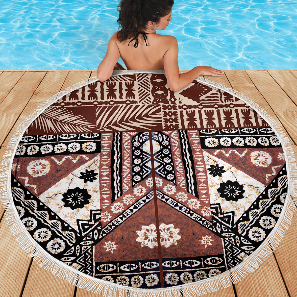 Bula Fiji Beach Blanket Unique Masi Tapa Pattern - Wonder Print Shop