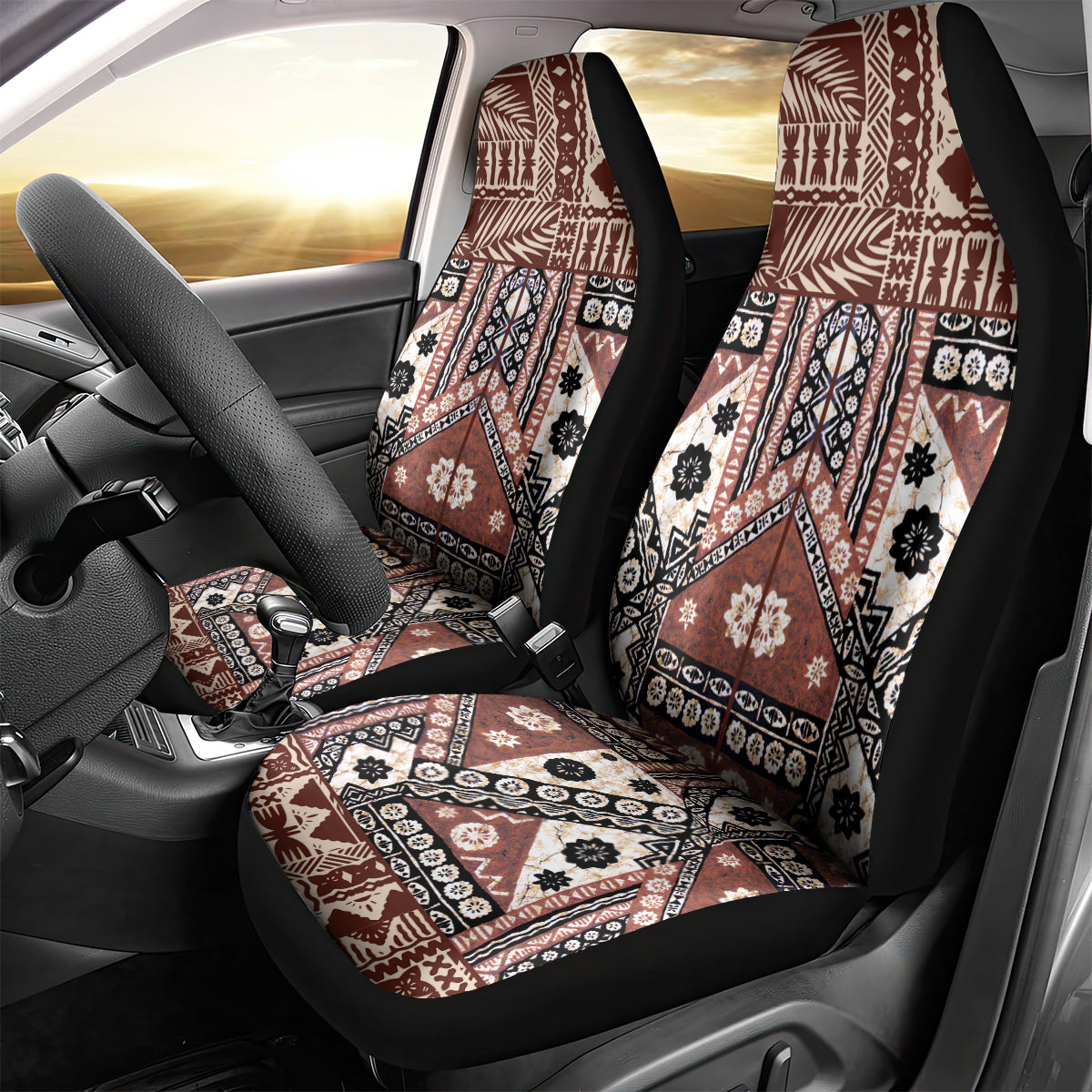 Bula Fiji Car Seat Cover Unique Masi Tapa Pattern - Wonder Print Shop
