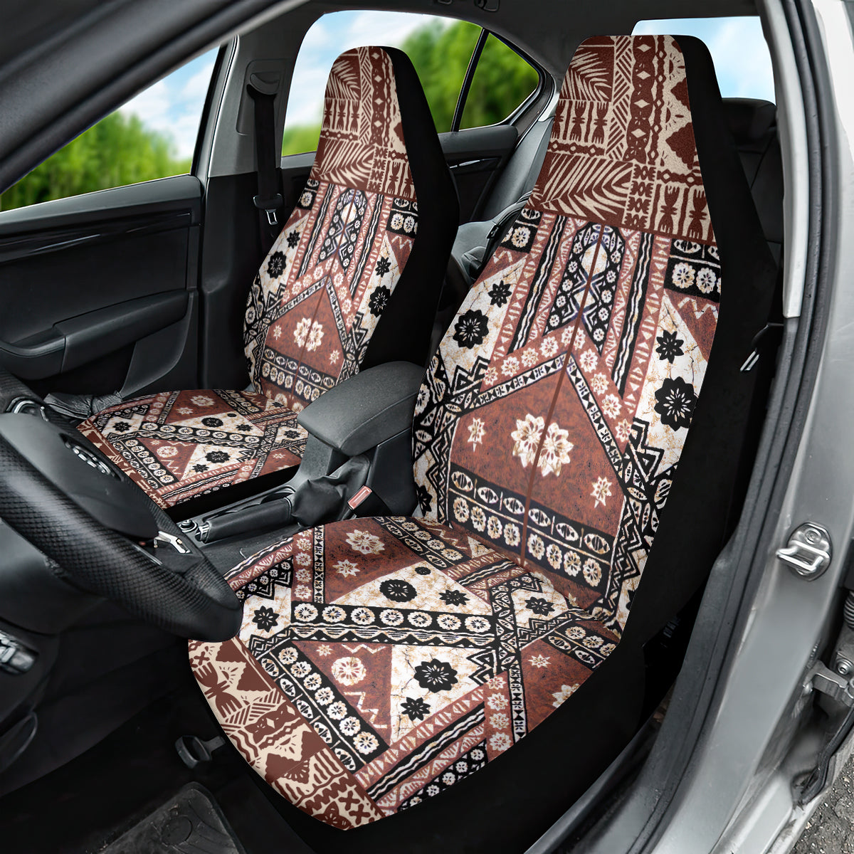 Bula Fiji Car Seat Cover Unique Masi Tapa Pattern - Wonder Print Shop