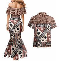 Bula Fiji Couples Matching Mermaid Dress and Hawaiian Shirt Unique Masi Tapa Pattern - Wonder Print Shop