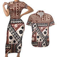 Bula Fiji Couples Matching Short Sleeve Bodycon Dress and Hawaiian Shirt Unique Masi Tapa Pattern - Wonder Print Shop