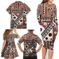 Bula Fiji Family Matching Long Sleeve Bodycon Dress and Hawaiian Shirt Unique Masi Tapa Pattern - Wonder Print Shop