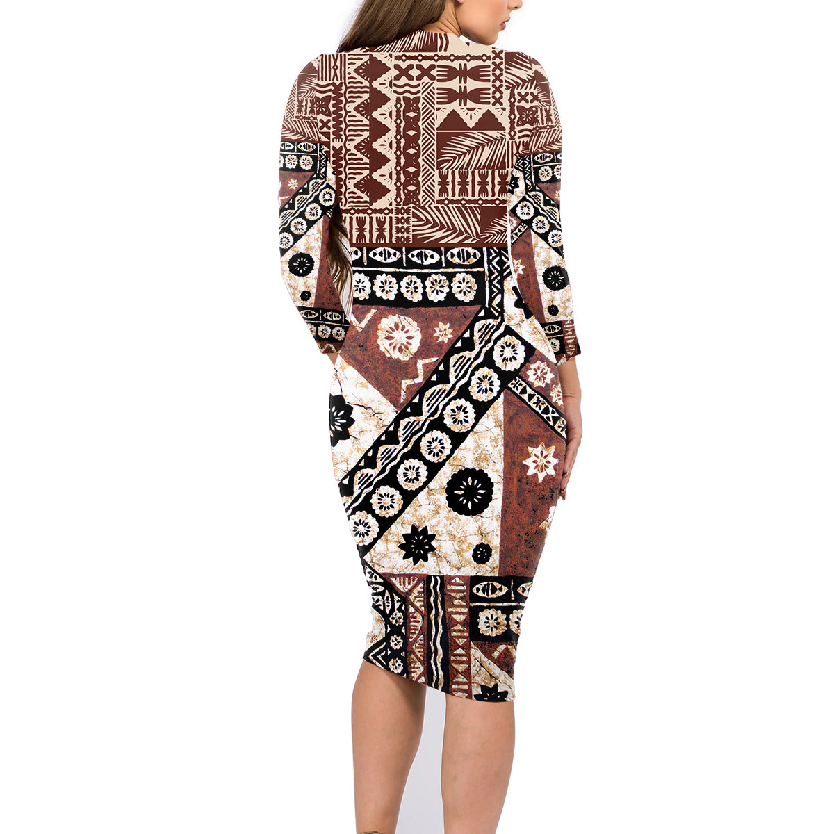 Bula Fiji Family Matching Long Sleeve Bodycon Dress and Hawaiian Shirt Unique Masi Tapa Pattern - Wonder Print Shop