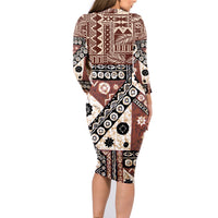 Bula Fiji Family Matching Long Sleeve Bodycon Dress and Hawaiian Shirt Unique Masi Tapa Pattern - Wonder Print Shop