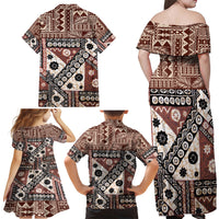 Bula Fiji Family Matching Off Shoulder Maxi Dress and Hawaiian Shirt Unique Masi Tapa Pattern - Wonder Print Shop