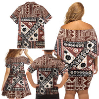 Bula Fiji Family Matching Off Shoulder Short Dress and Hawaiian Shirt Unique Masi Tapa Pattern - Wonder Print Shop