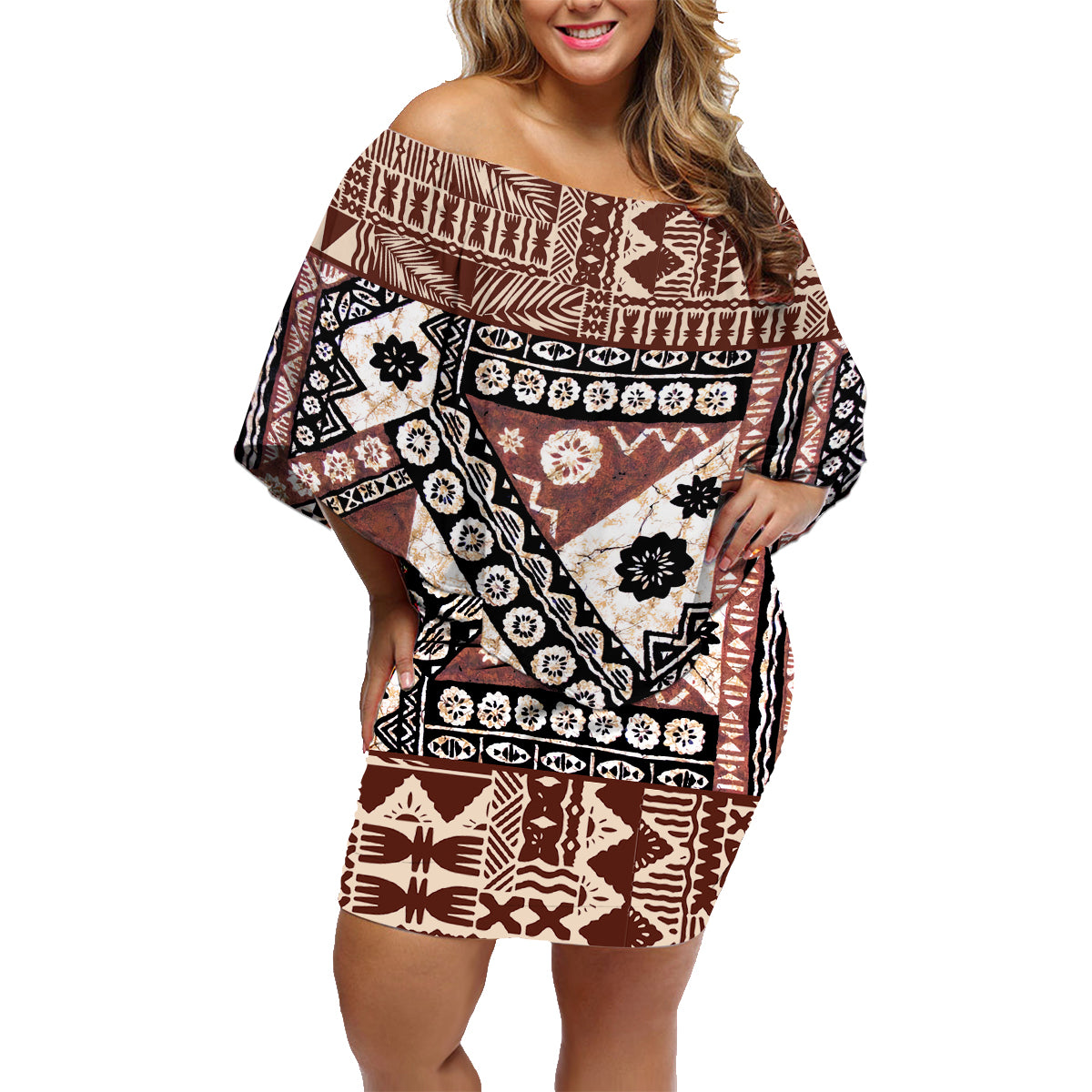 Bula Fiji Family Matching Off Shoulder Short Dress and Hawaiian Shirt Unique Masi Tapa Pattern - Wonder Print Shop