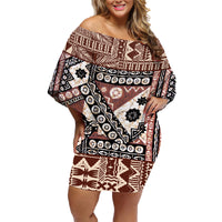 Bula Fiji Family Matching Off Shoulder Short Dress and Hawaiian Shirt Unique Masi Tapa Pattern - Wonder Print Shop