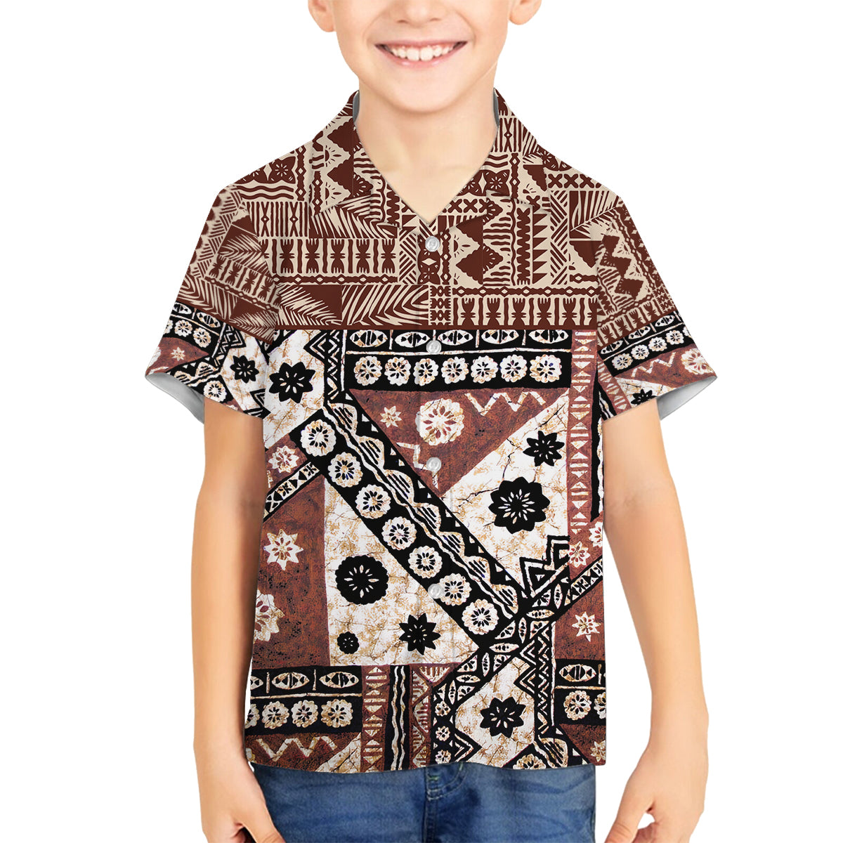 Bula Fiji Family Matching Off Shoulder Short Dress and Hawaiian Shirt Unique Masi Tapa Pattern - Wonder Print Shop