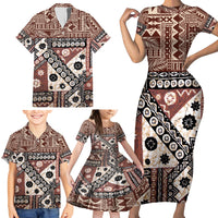 Bula Fiji Family Matching Short Sleeve Bodycon Dress and Hawaiian Shirt Unique Masi Tapa Pattern - Wonder Print Shop