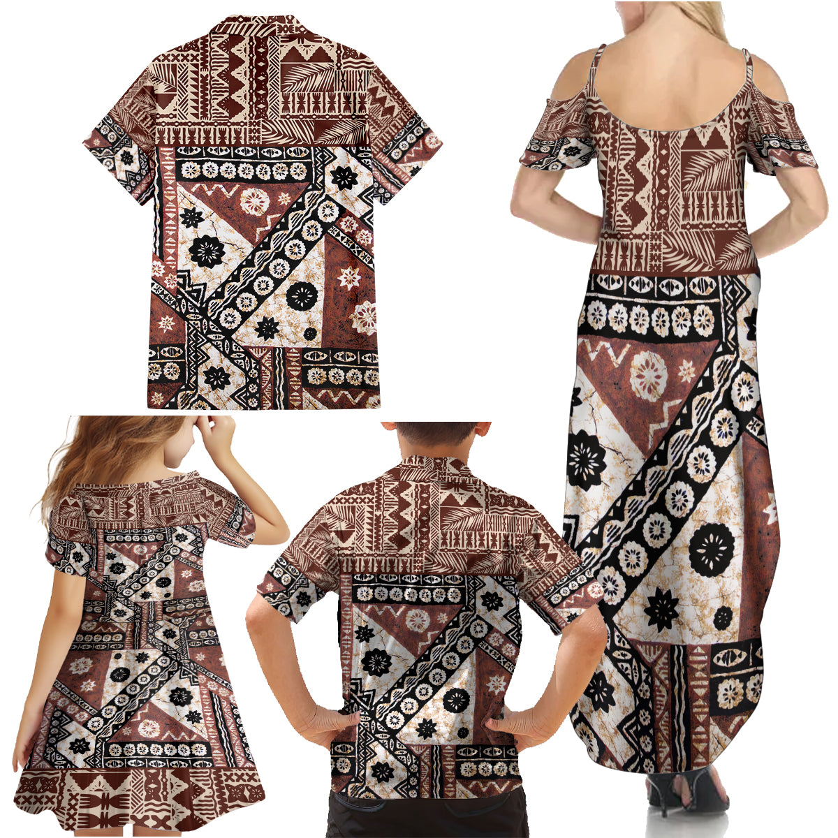 Bula Fiji Family Matching Summer Maxi Dress and Hawaiian Shirt Unique Masi Tapa Pattern - Wonder Print Shop