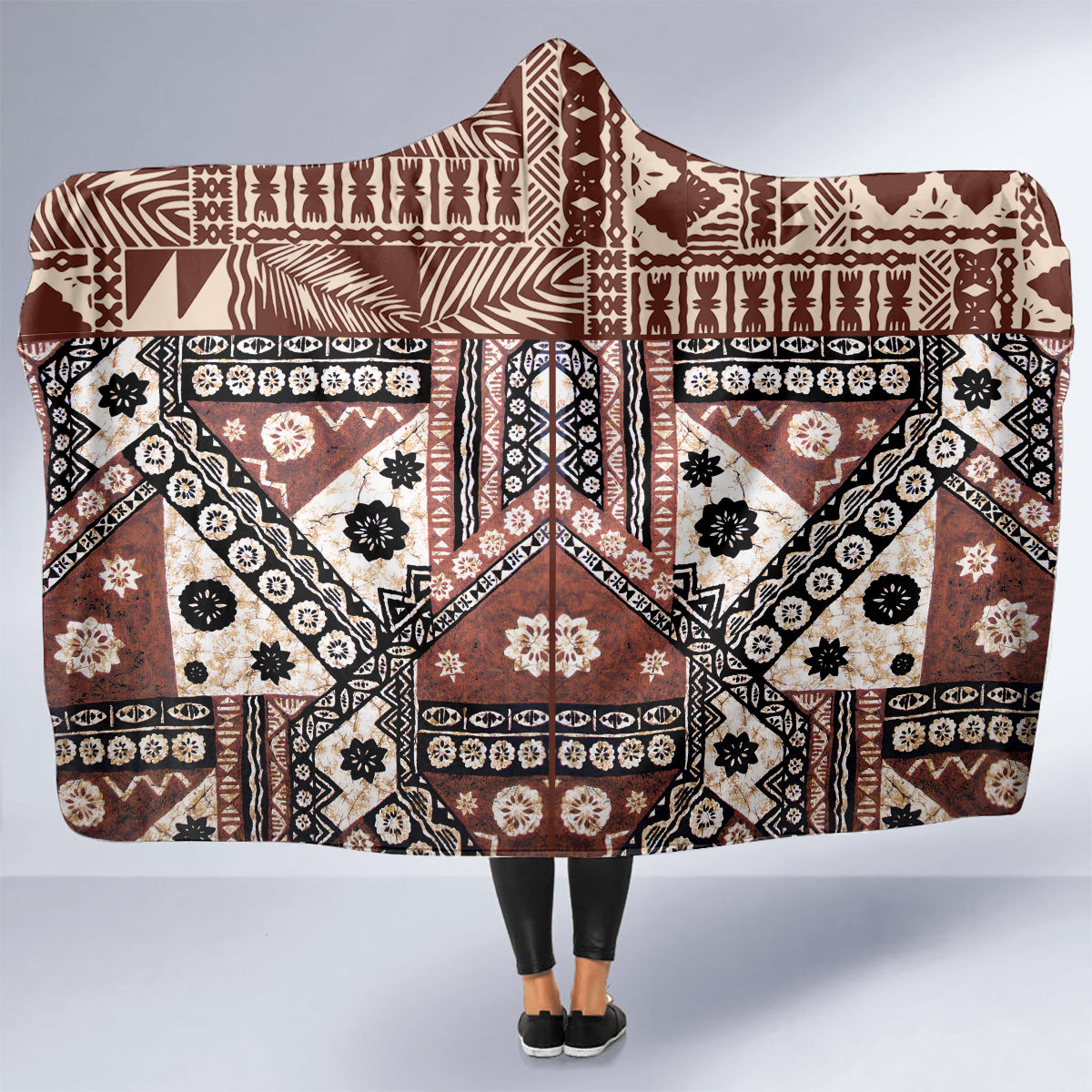 Bula Fiji Hooded Blanket Unique Masi Tapa Pattern LT14