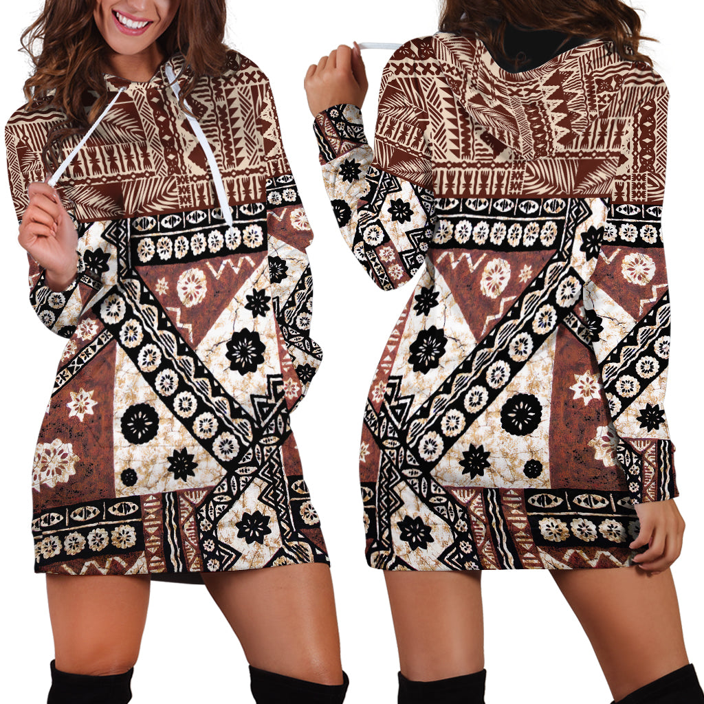Bula Fiji Hoodie Dress Unique Masi Tapa Pattern - Wonder Print Shop