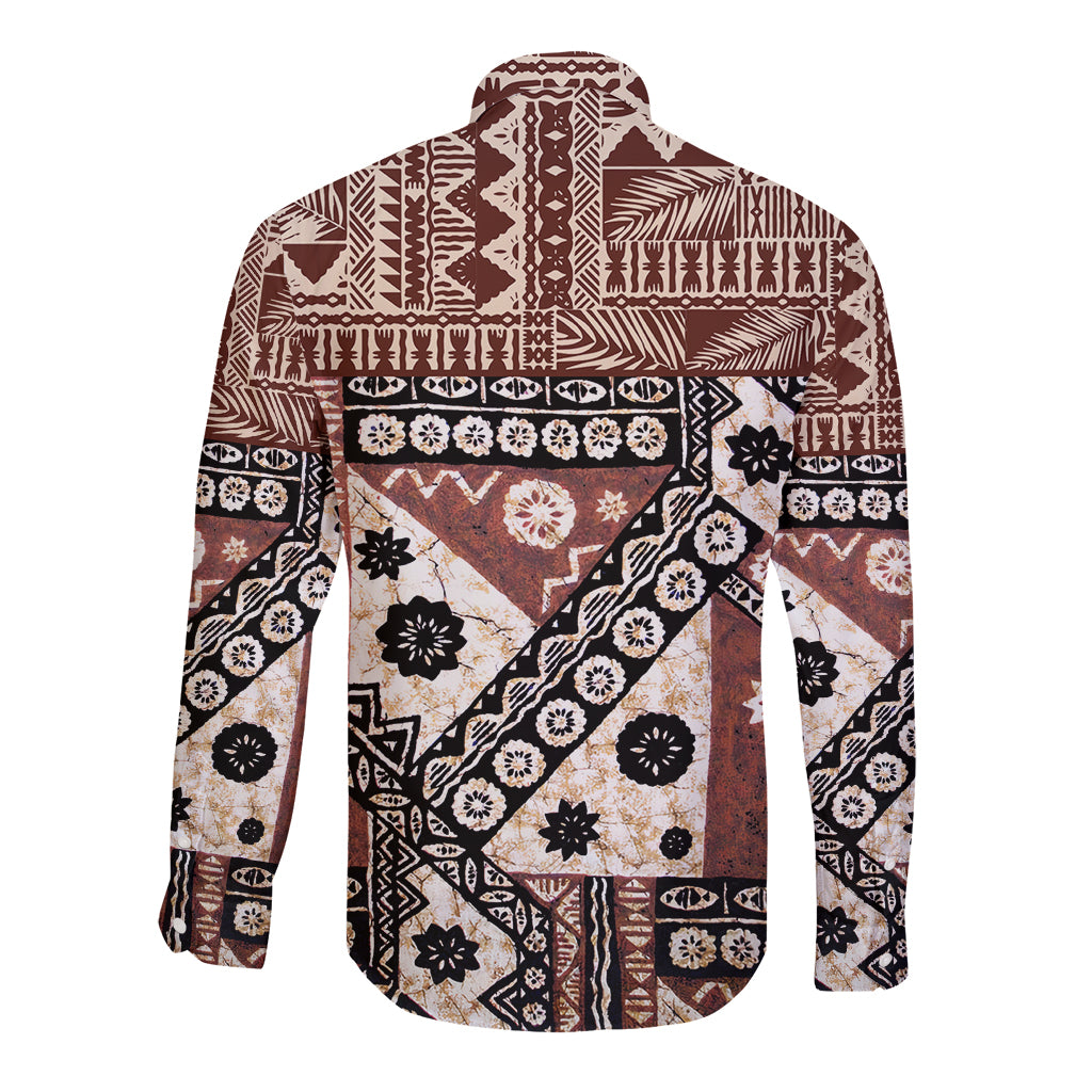 Bula Fiji Long Sleeve Button Shirt Unique Masi Tapa Pattern - Wonder Print Shop