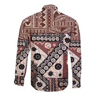 Bula Fiji Long Sleeve Button Shirt Unique Masi Tapa Pattern - Wonder Print Shop