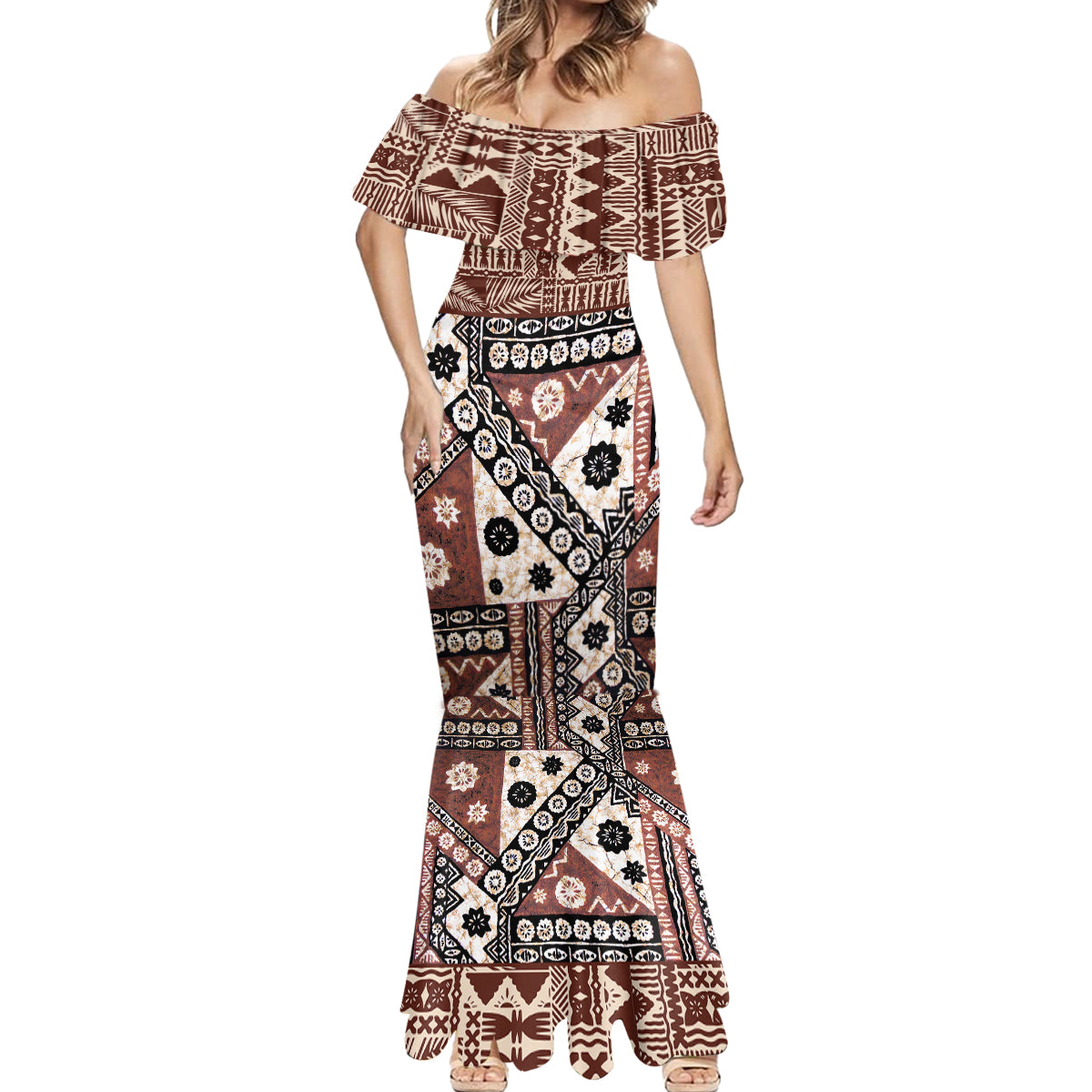 Bula Fiji Mermaid Dress Unique Masi Tapa Pattern - Wonder Print Shop