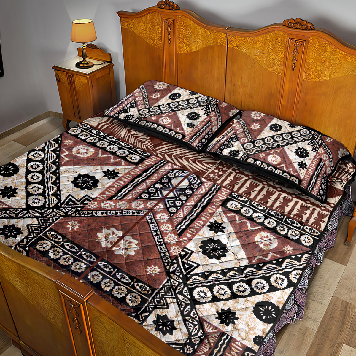 Bula Fiji Quilt Bed Set Unique Masi Tapa Pattern - Wonder Print Shop