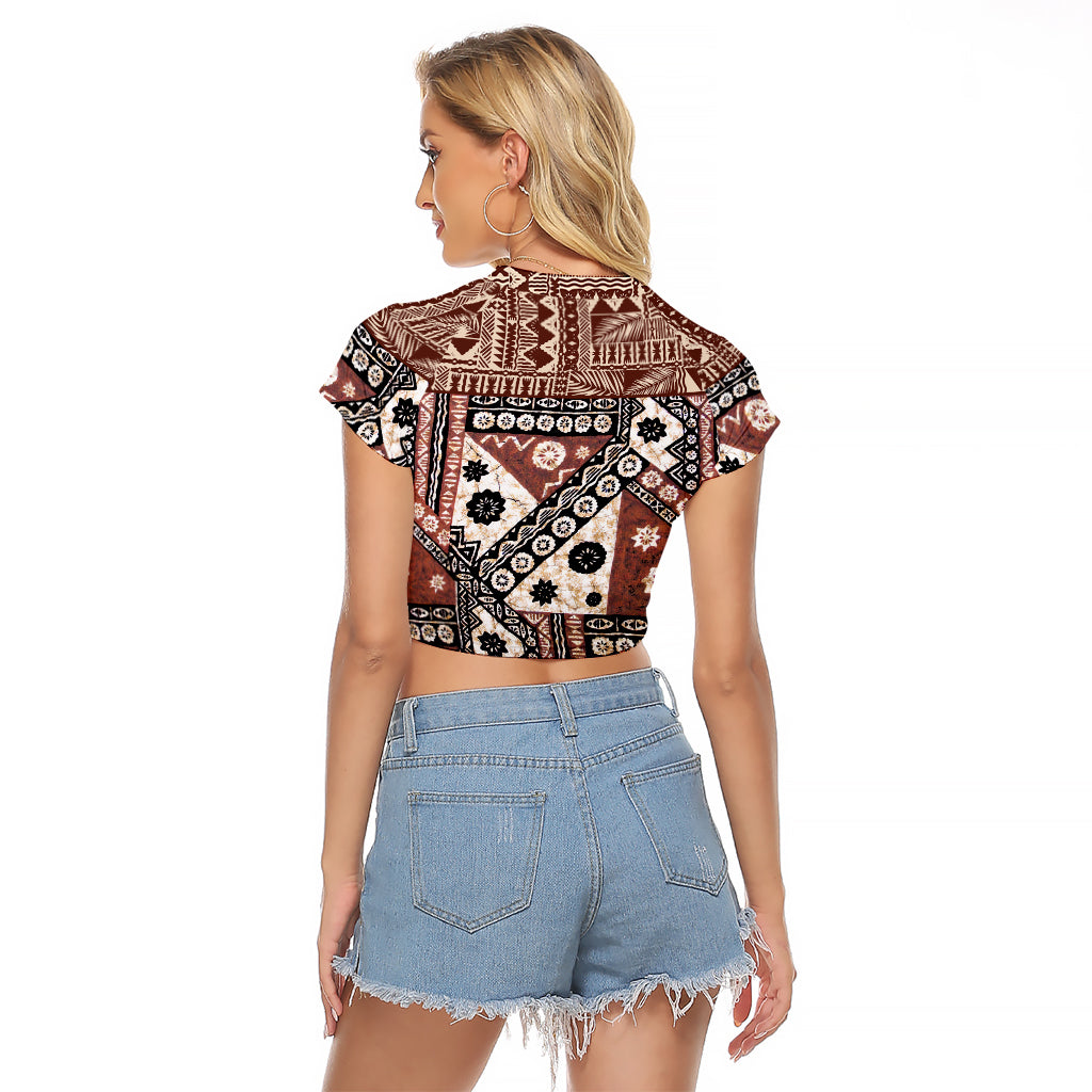 Bula Fiji Raglan Cropped T Shirt Unique Masi Tapa Pattern - Wonder Print Shop