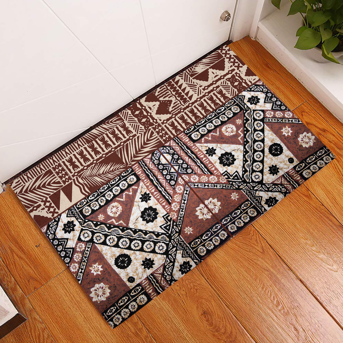Bula Fiji Rubber Doormat Unique Masi Tapa Pattern - Wonder Print Shop