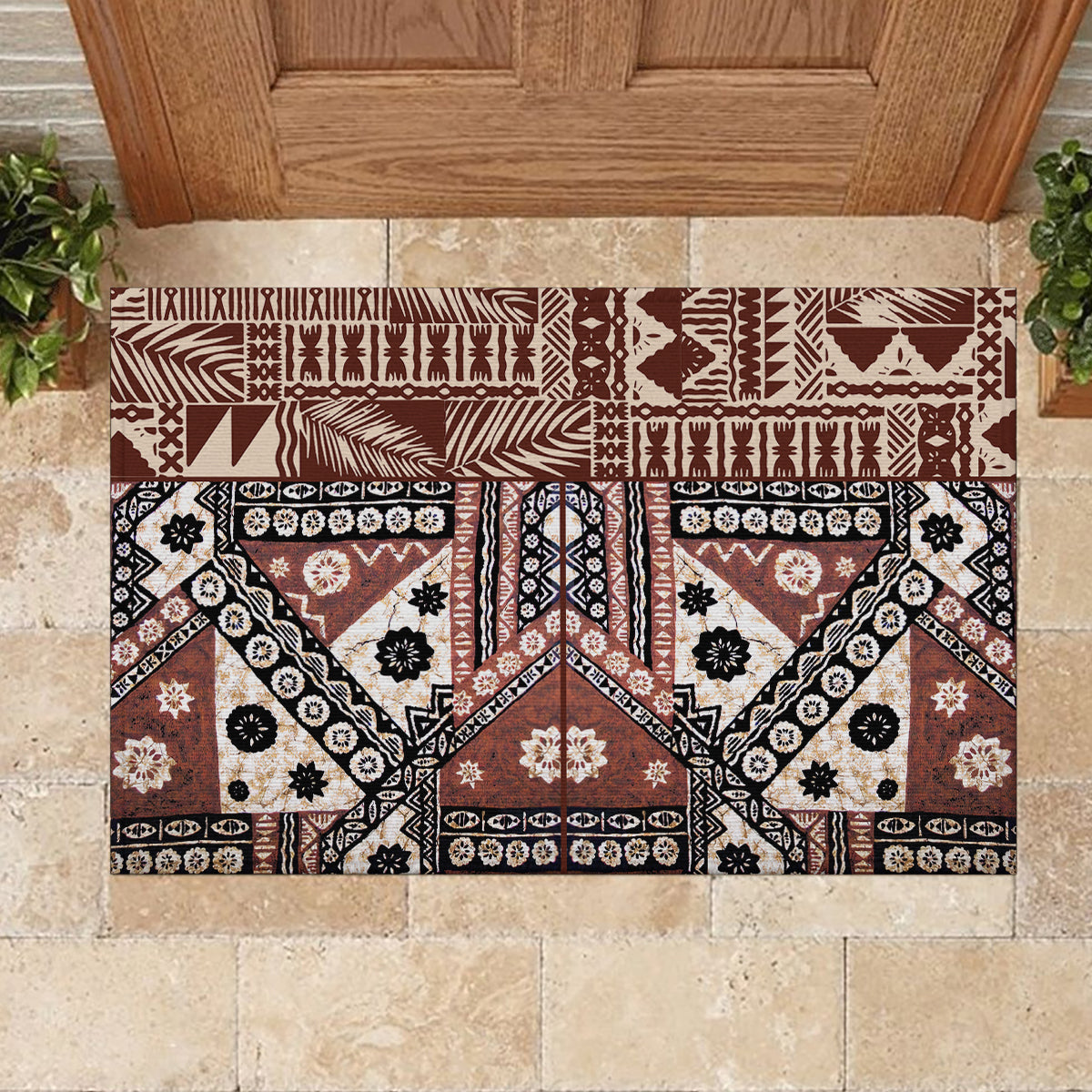 Bula Fiji Rubber Doormat Unique Masi Tapa Pattern - Wonder Print Shop