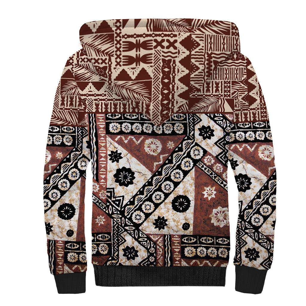 Bula Fiji Sherpa Hoodie Unique Masi Tapa Pattern - Wonder Print Shop
