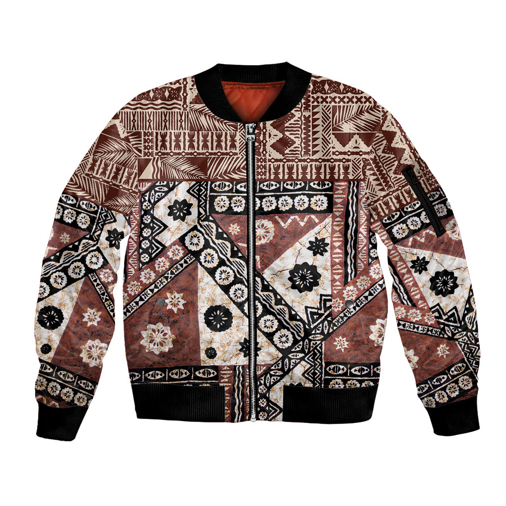 Bula Fiji Sleeve Zip Bomber Jacket Unique Masi Tapa Pattern - Wonder Print Shop