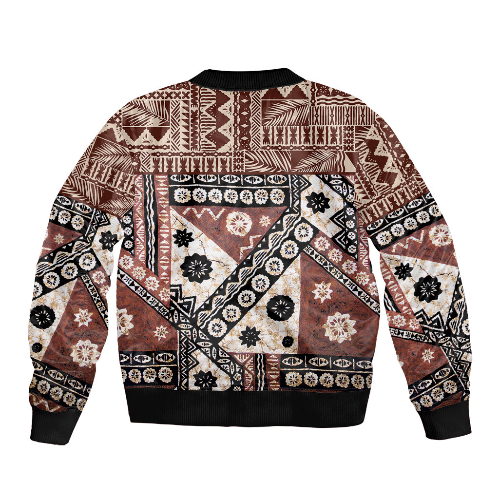 Bula Fiji Sleeve Zip Bomber Jacket Unique Masi Tapa Pattern - Wonder Print Shop