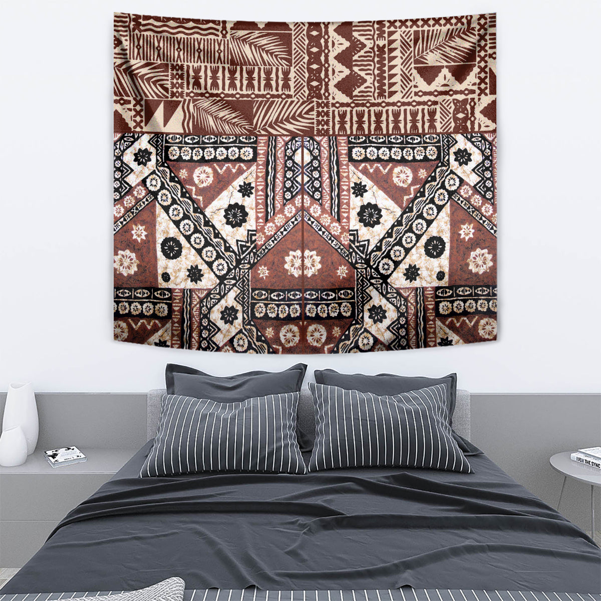 Bula Fiji Tapestry Unique Masi Tapa Pattern - Wonder Print Shop