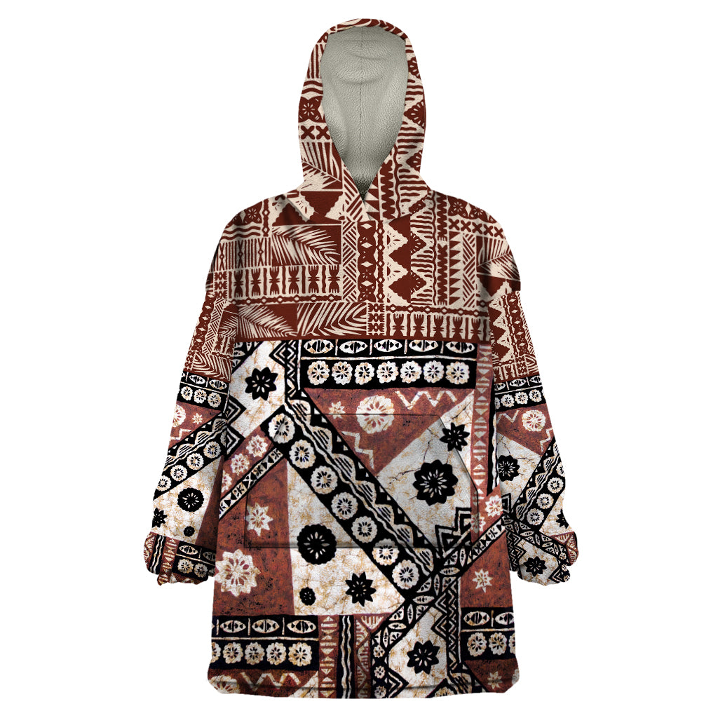 Bula Fiji Wearable Blanket Hoodie Unique Masi Tapa Pattern - Wonder Print Shop