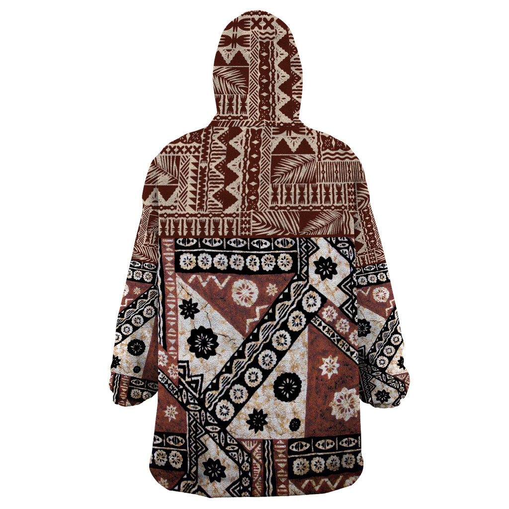 Bula Fiji Wearable Blanket Hoodie Unique Masi Tapa Pattern - Wonder Print Shop