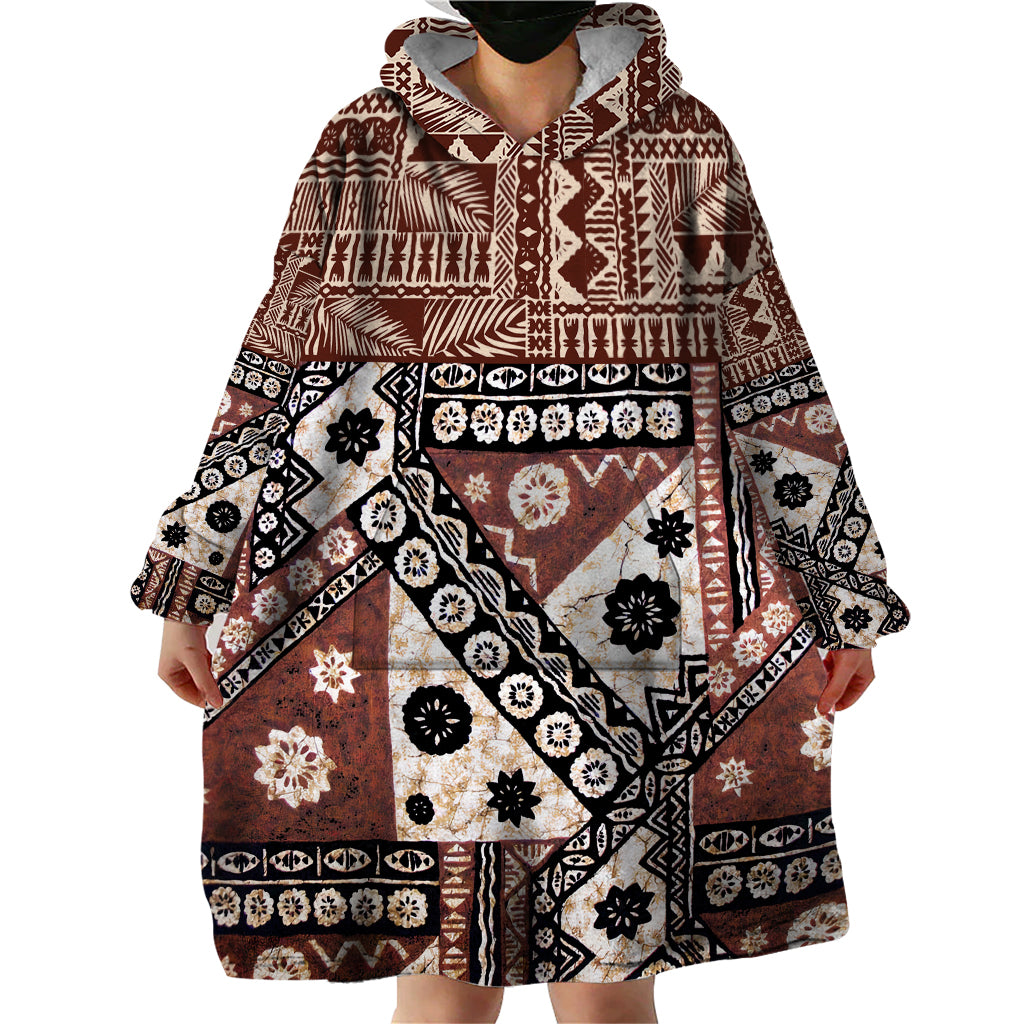 Bula Fiji Wearable Blanket Hoodie Unique Masi Tapa Pattern - Wonder Print Shop
