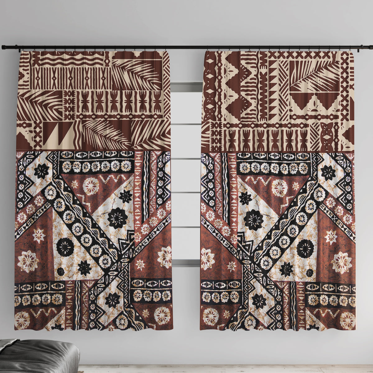 Bula Fiji Window Curtain Unique Masi Tapa Pattern - Wonder Print Shop