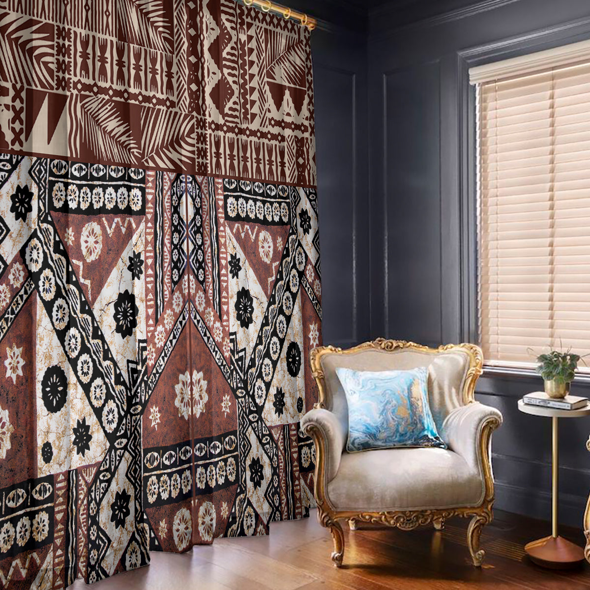 Bula Fiji Window Curtain Unique Masi Tapa Pattern - Wonder Print Shop