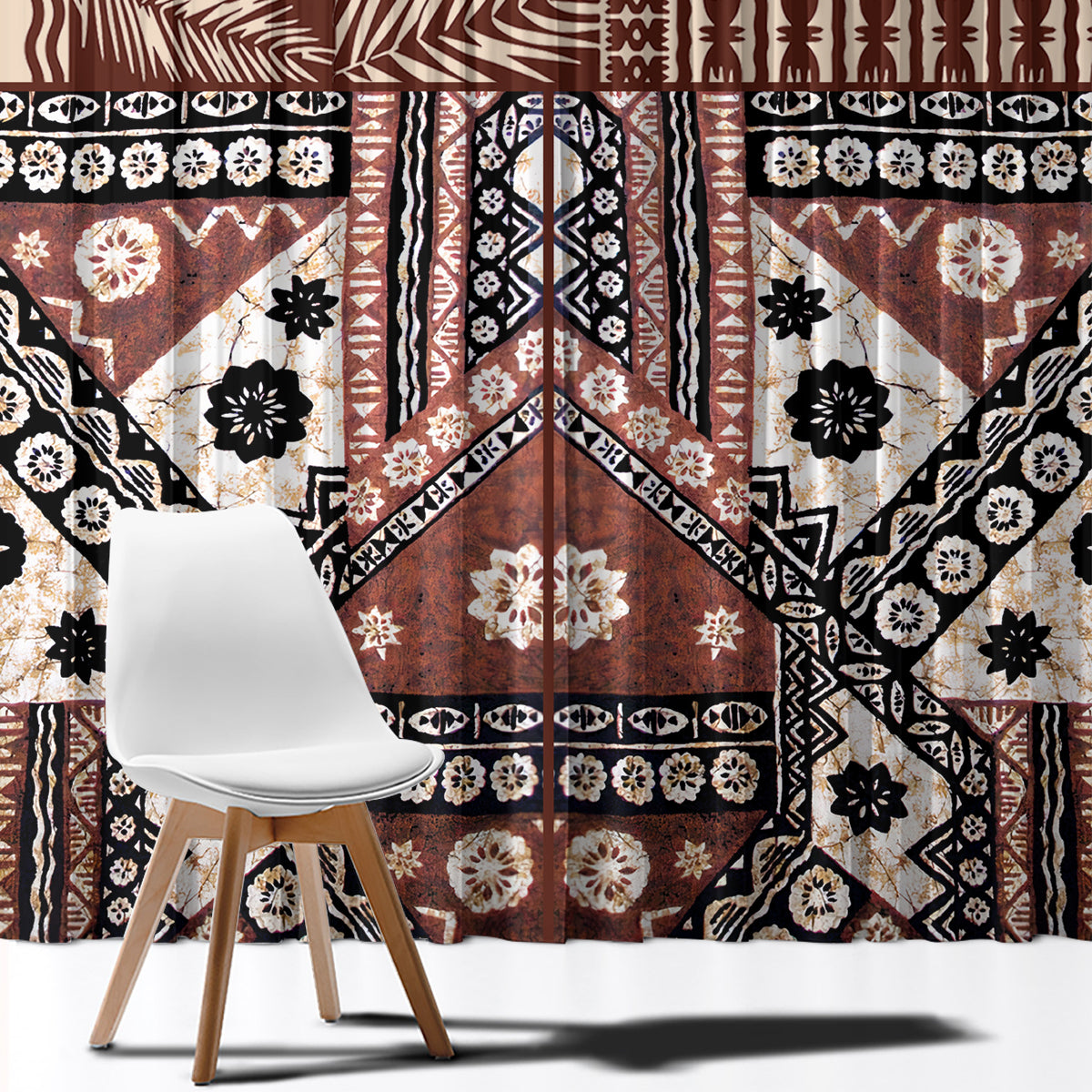 Bula Fiji Window Curtain Unique Masi Tapa Pattern - Wonder Print Shop
