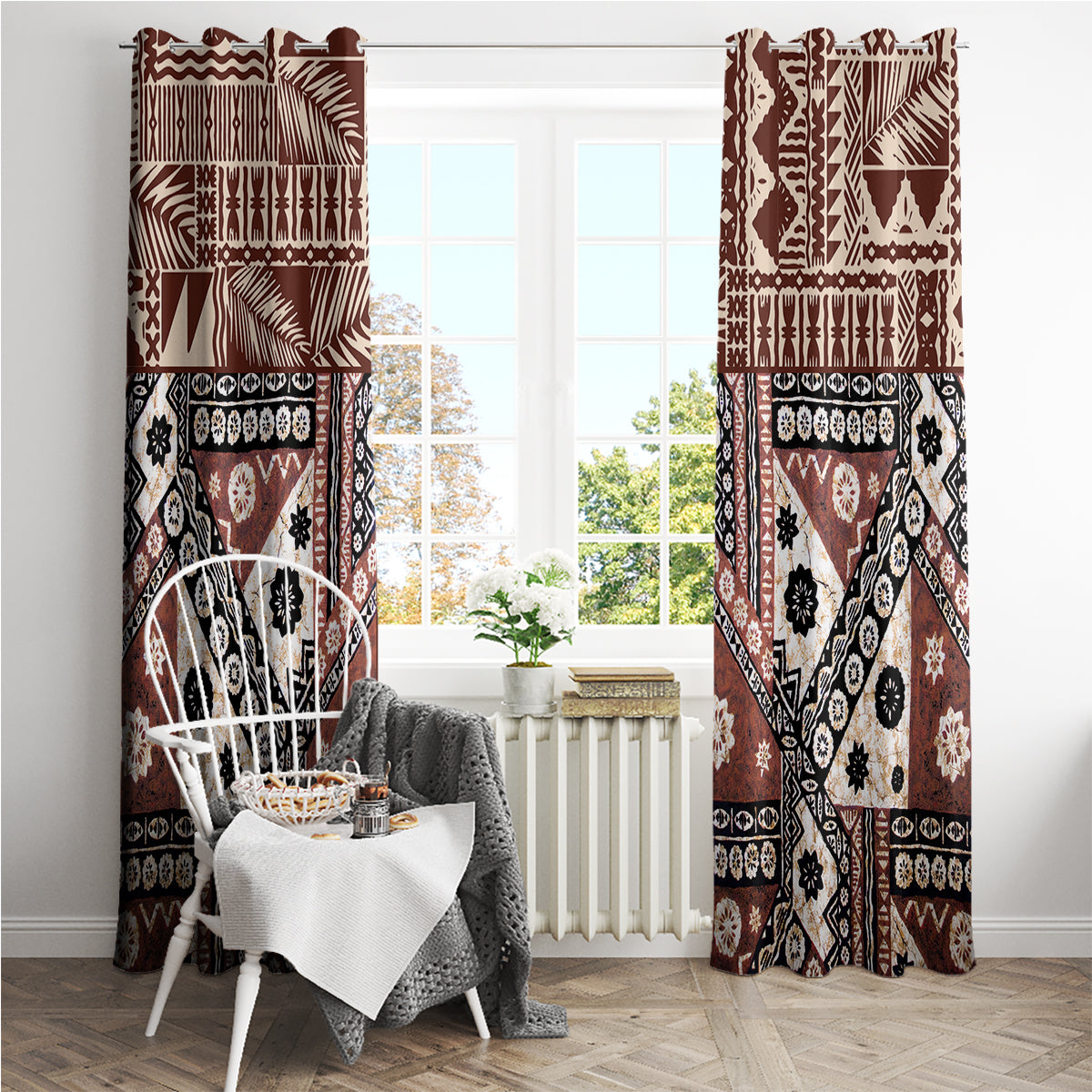 Bula Fiji Window Curtain Unique Masi Tapa Pattern - Wonder Print Shop