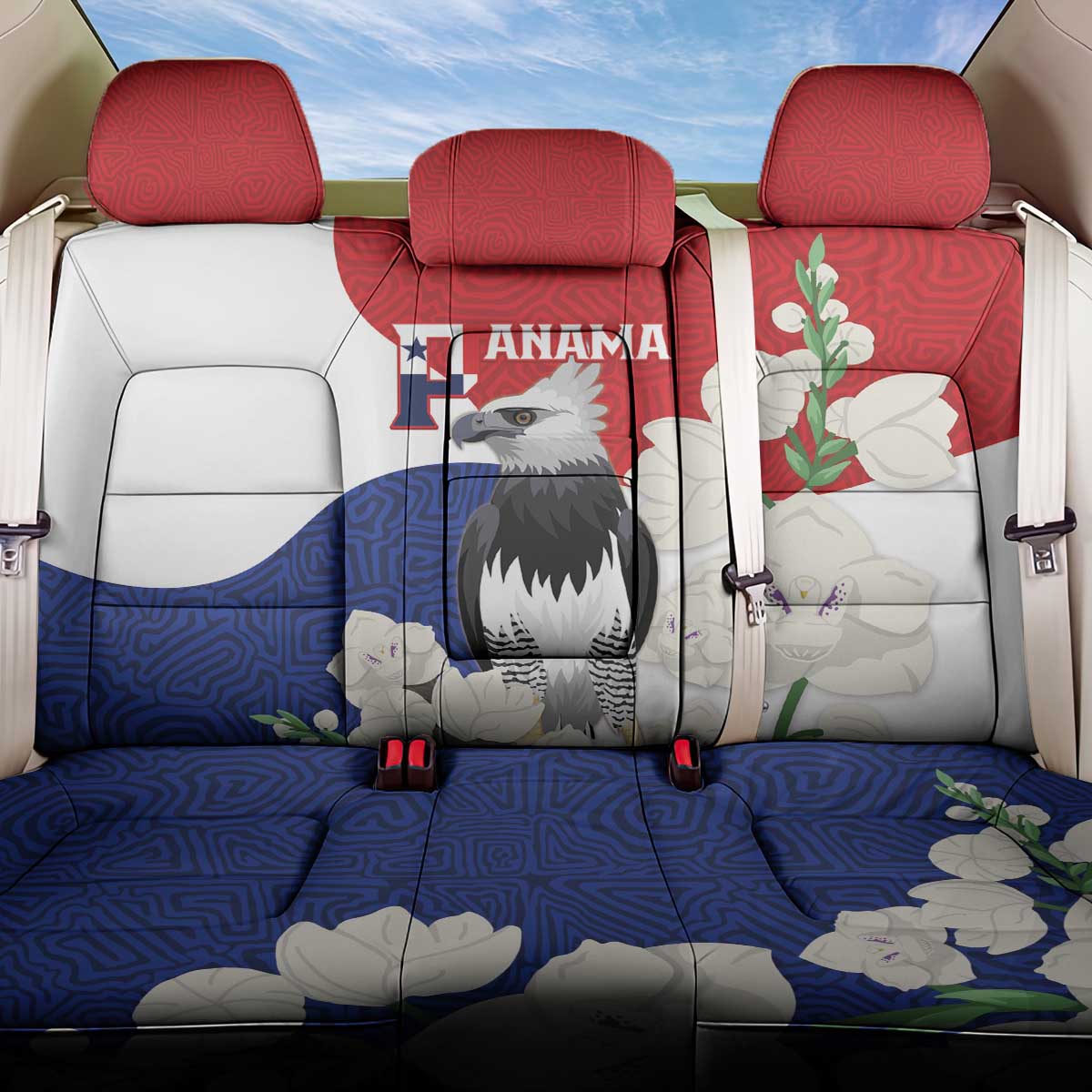 Panama Independence Day Back Car Seat Cover Harpy Eagle With Mola Pattern - Flag Style - Wonder Print Shop