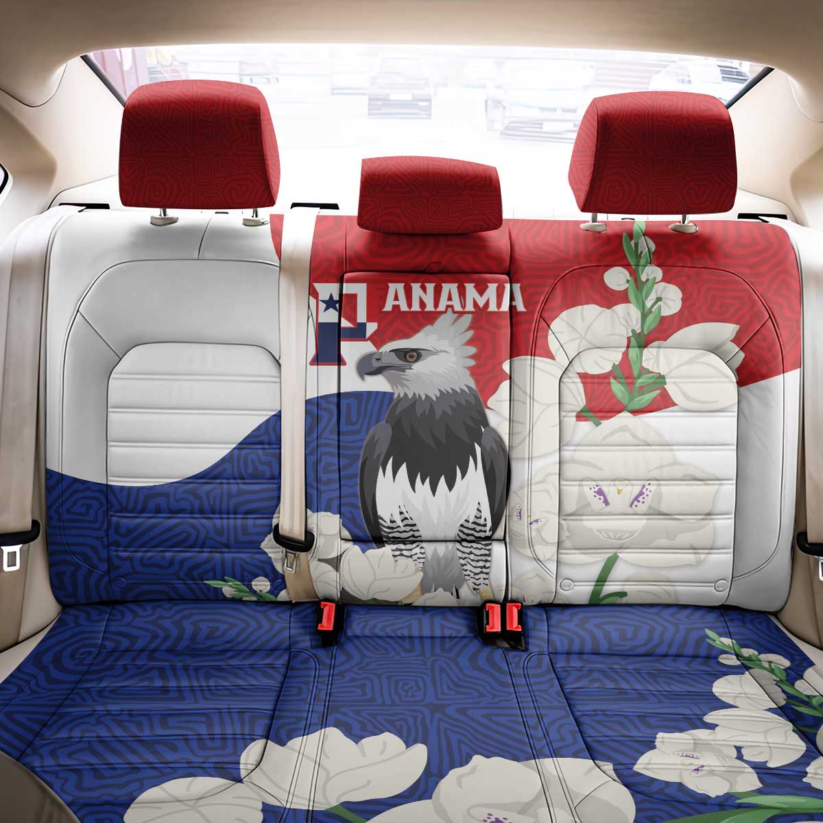 Panama Independence Day Back Car Seat Cover Harpy Eagle With Mola Pattern - Flag Style - Wonder Print Shop