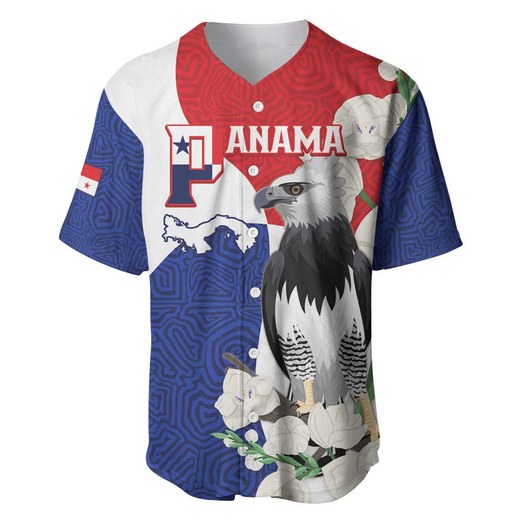 Panama Independence Day Baseball Jersey Harpy Eagle With Mola Pattern - Flag Style - Wonder Print Shop